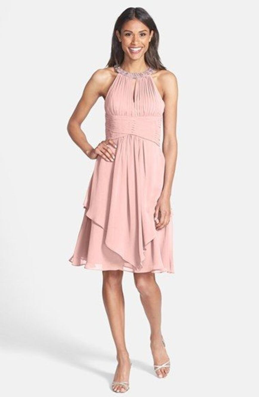 Eliza J Embellished Neck Layered Chiffon Fit Flare Dress Size 12 NWT